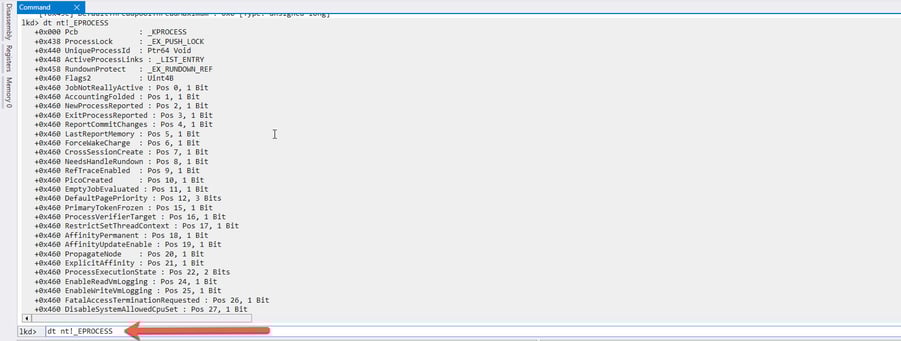 Kernelobjekt im Windows Debugger (_EPROCESS-Strukturen)