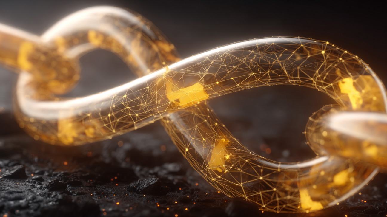 Cybersicherheit einer DevSecOps symbolisiert durch ein Hologramm einer digitalen Kette