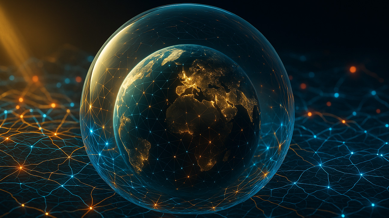 Filigrane BCM-Resilienz symbolisiert durch weltumspannendes Datennetz